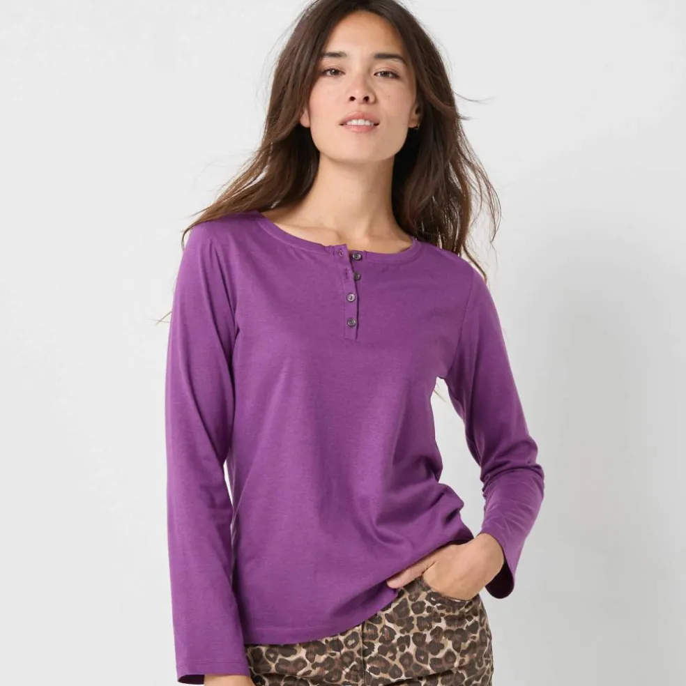 T-shirt col tunisien manches longues