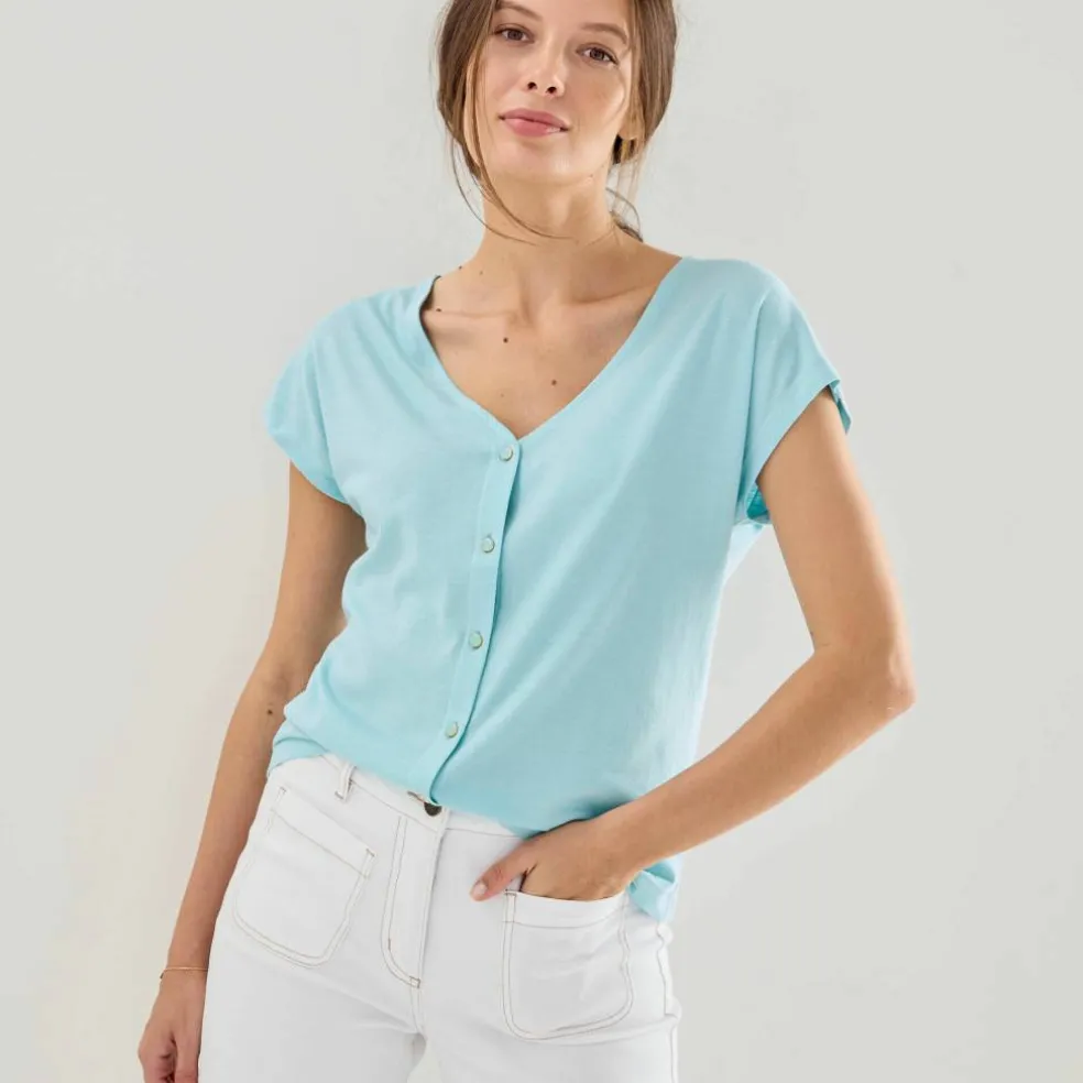 T-shirt col V boutonné
