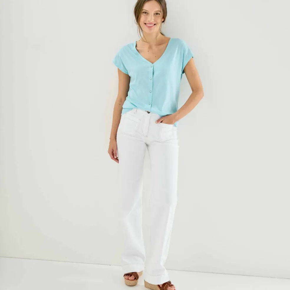 T-shirt col V boutonné