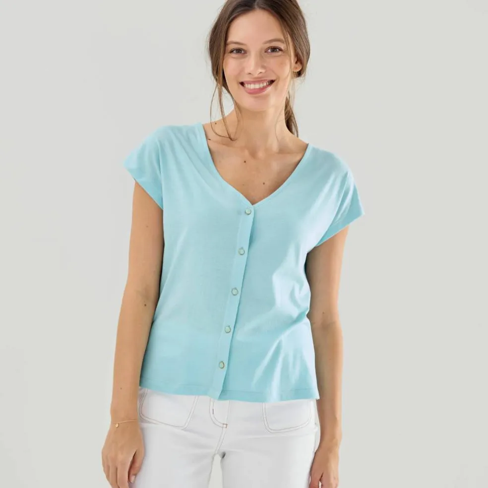 T-shirt col V boutonné