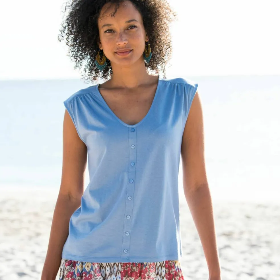 T-shirt col V boutons fantaisie