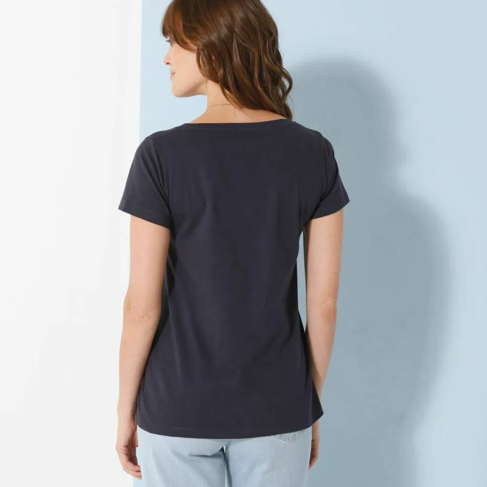T-shirt col V uni manches courtes, coton