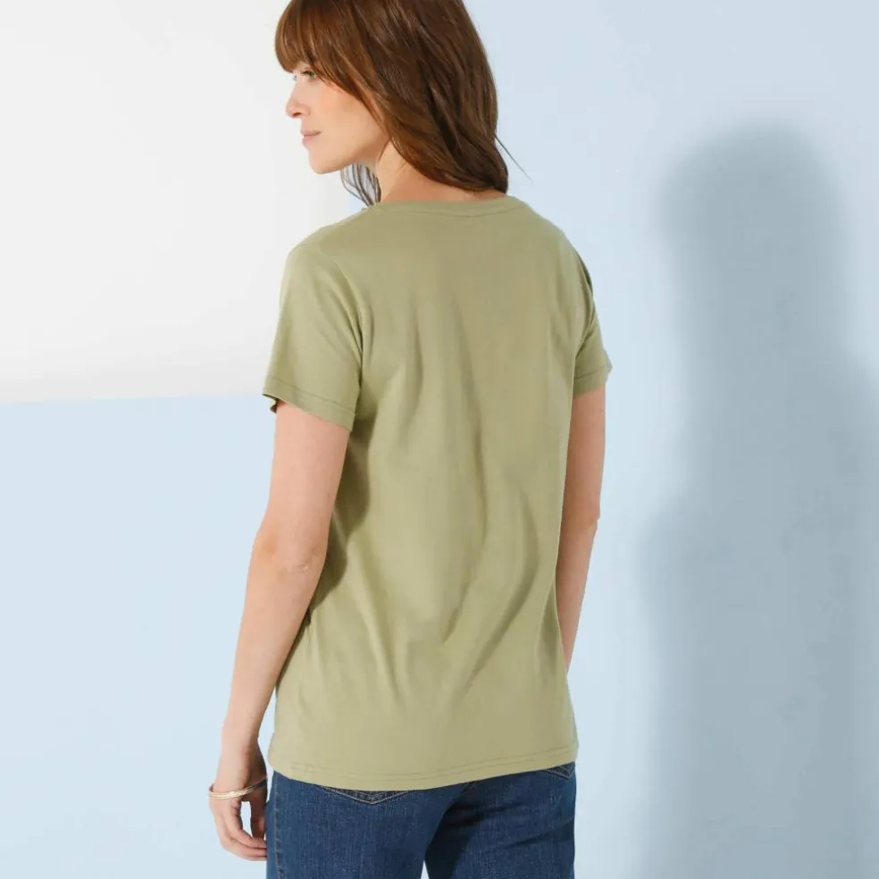 T-shirt col V uni manches courtes, coton