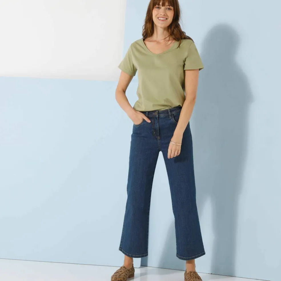 T-shirt col V uni manches courtes, coton