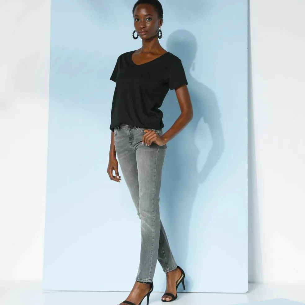 T-shirt col V uni manches courtes, coton