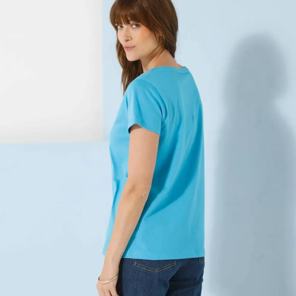 T-shirt col V uni manches courtes, coton