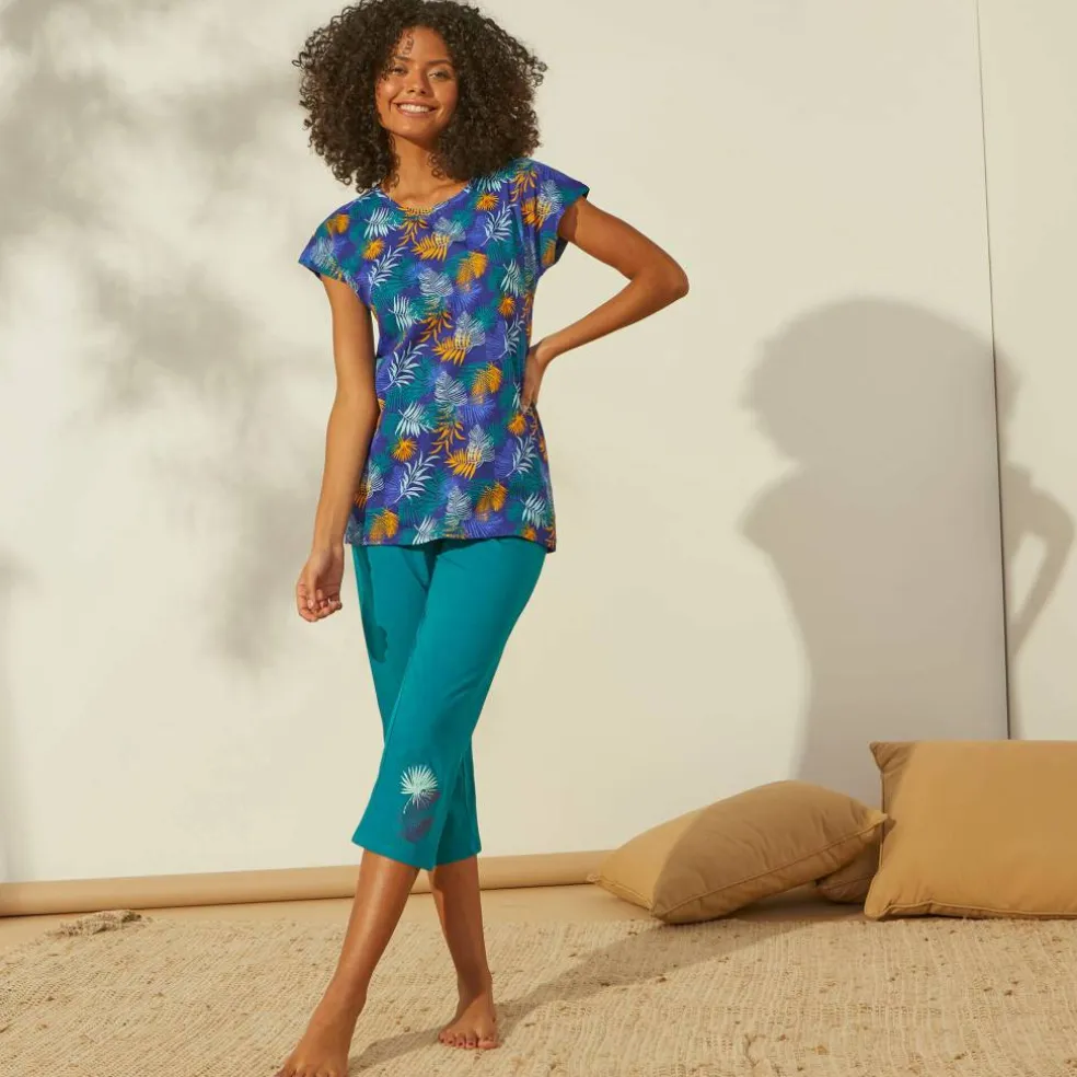 T-shirt de pyjama en coton manches courtes - imprimé tropical