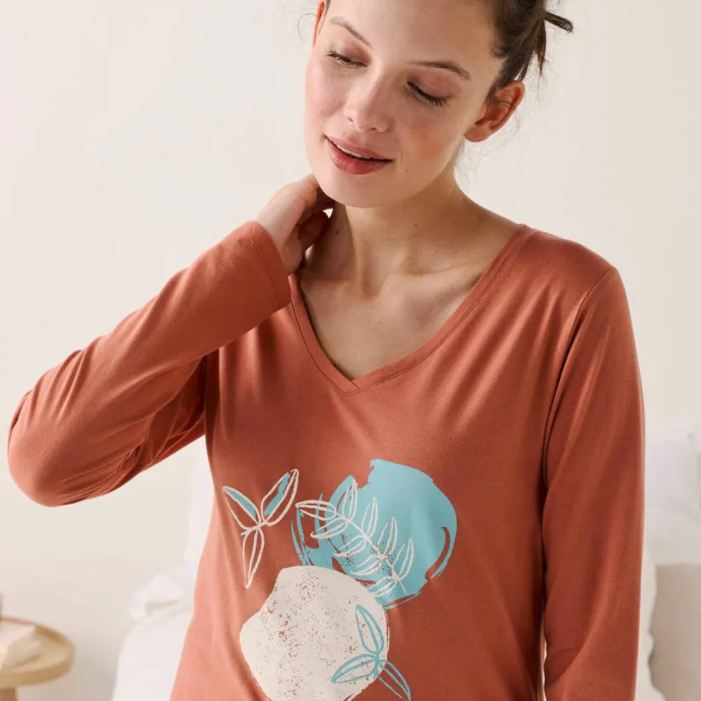 T-shirt de pyjama manches longues imprimé "feuillage"