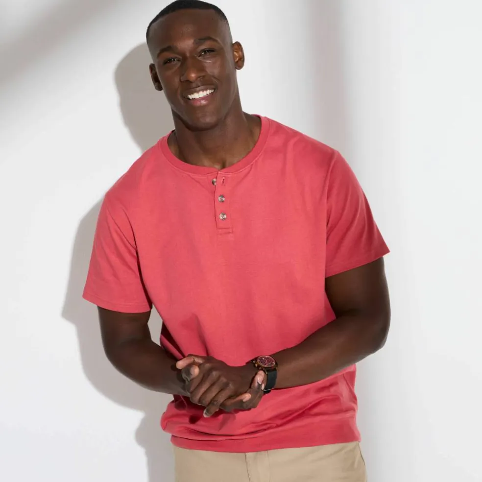 T-shirt Henley confort manches courtes - coton biologique(**)