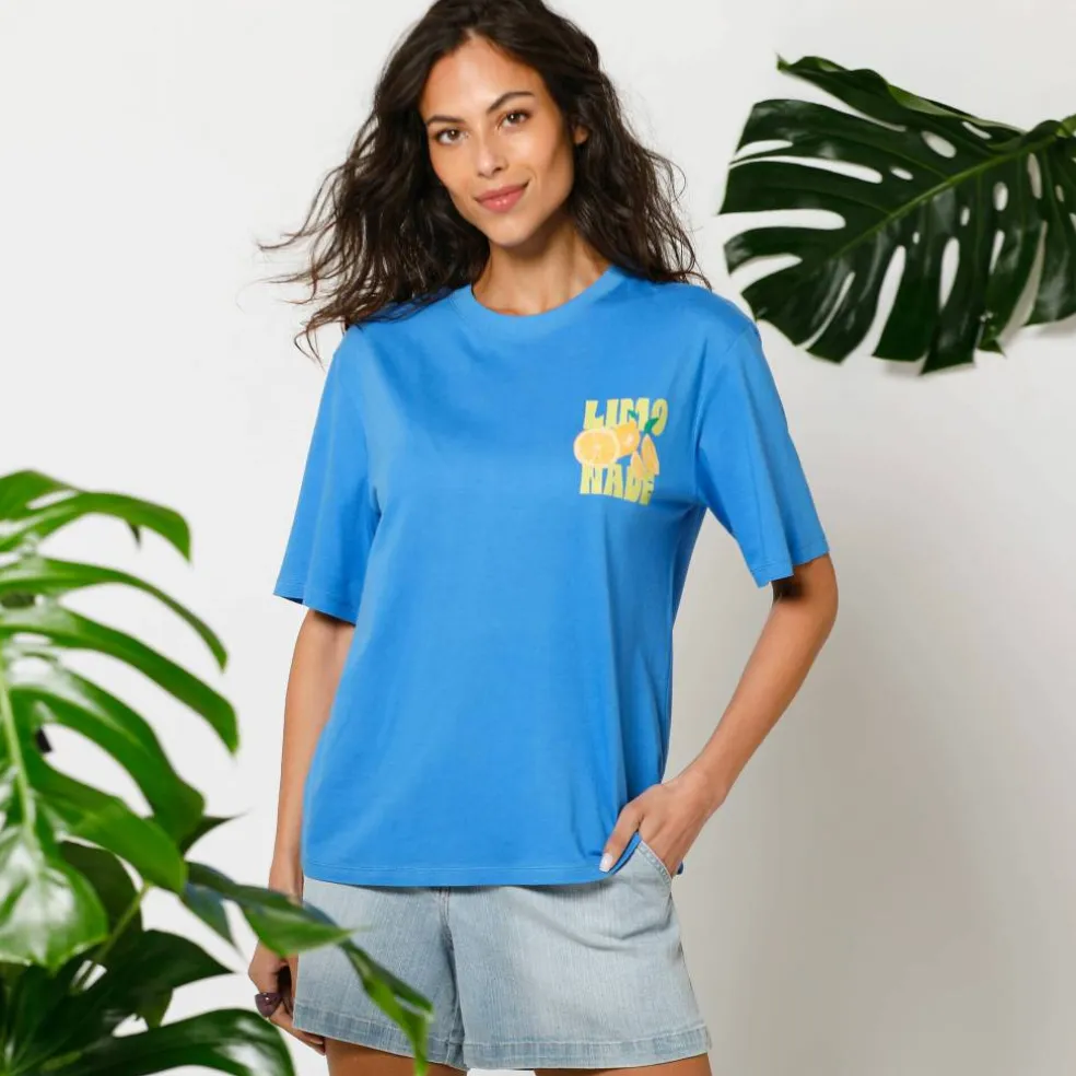 T-shirt loose imprimé limonade, jersey