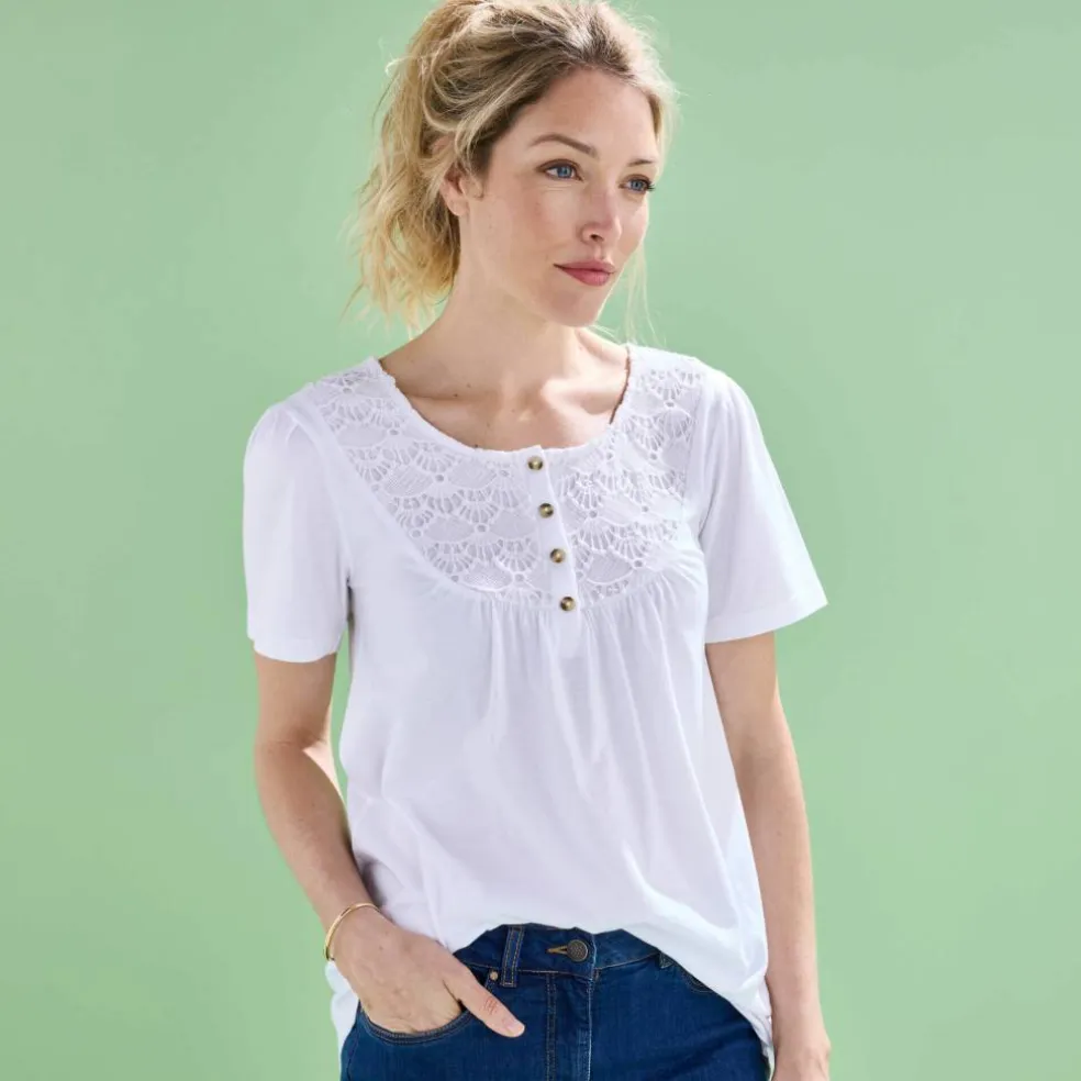 T-shirt macramé manches courtes