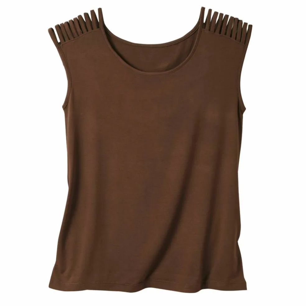 T-shirt maille unie, laçage épaules