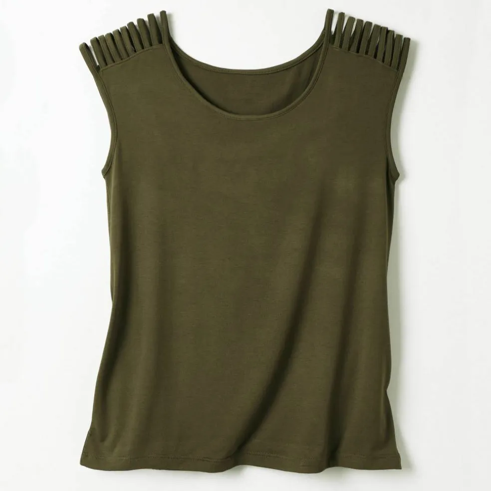 T-shirt maille unie, laçage épaules