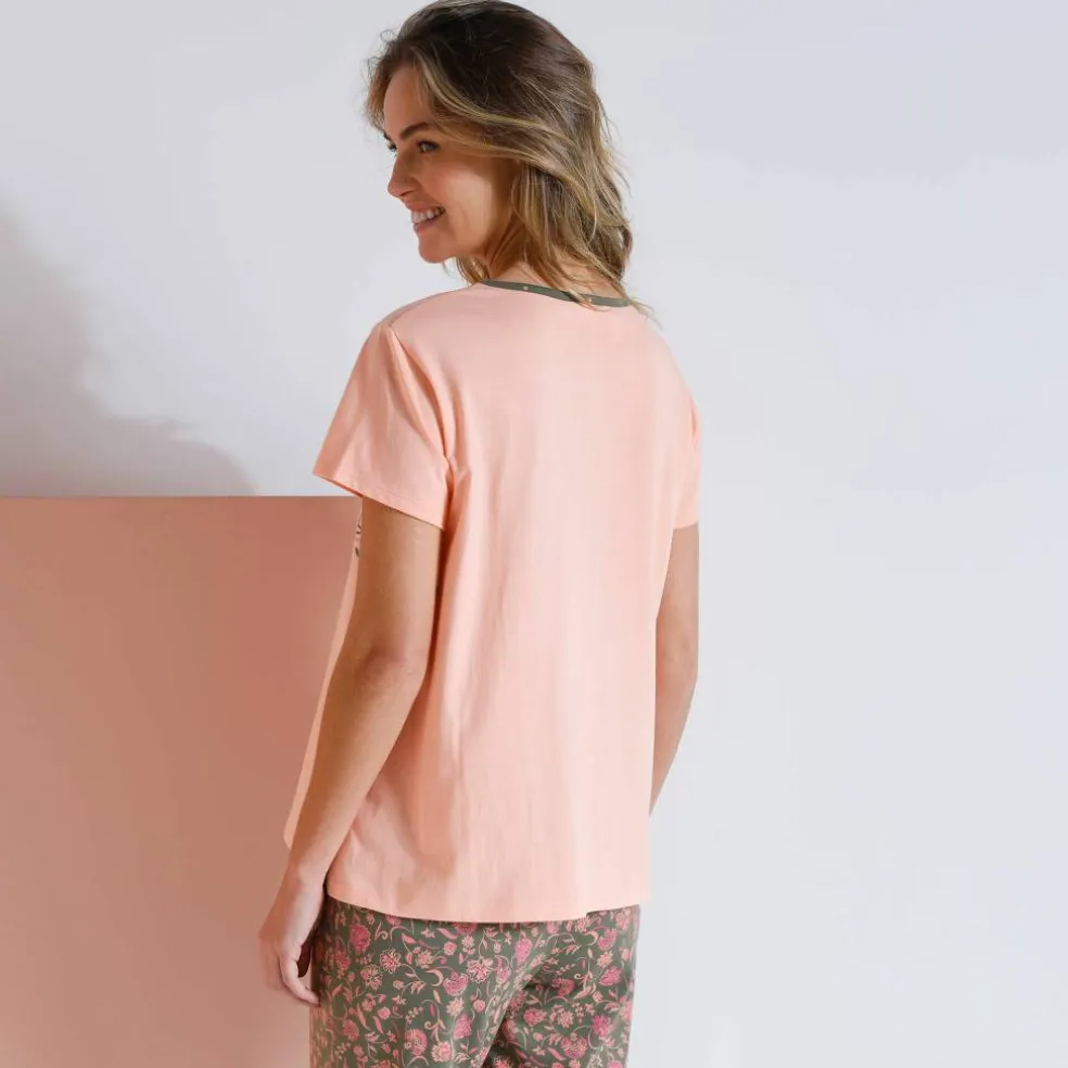 T-shirt manches courtes coton uni imprimé placé "Bohème"