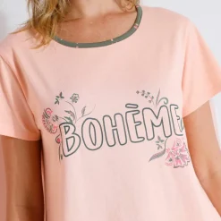 T-shirt manches courtes coton uni imprimé placé