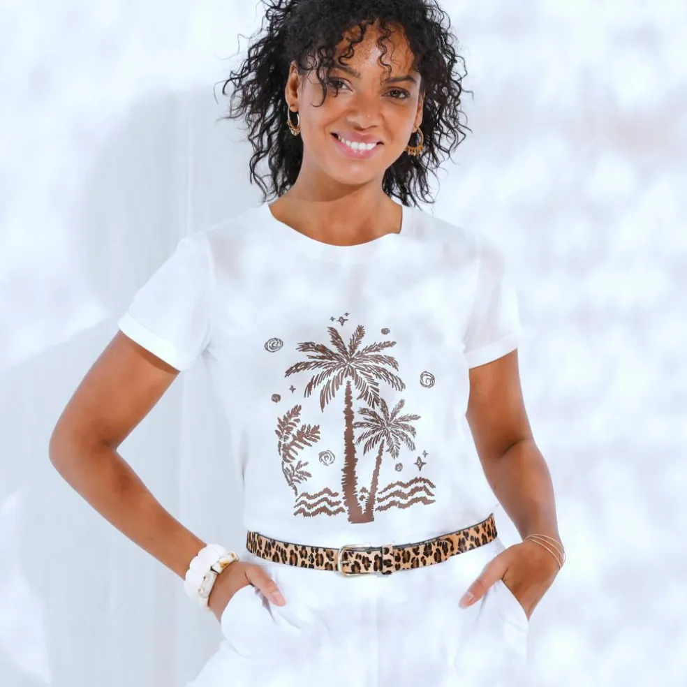 T-shirt manches courtes imprimé palmiers
