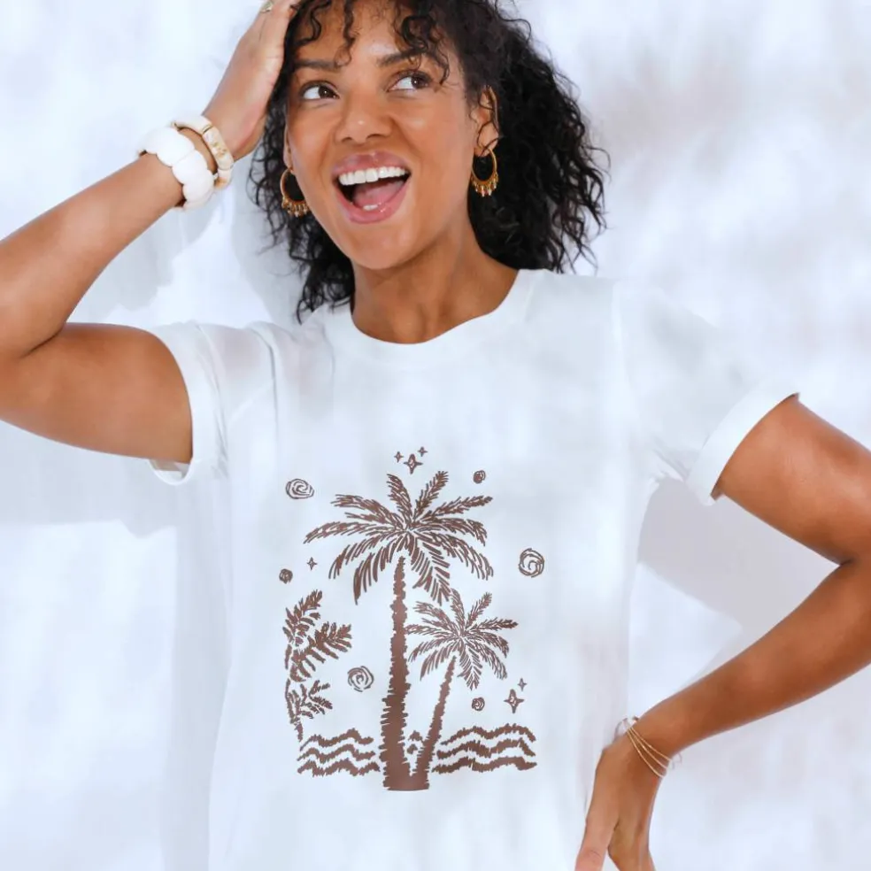 T-shirt manches courtes imprimé palmiers