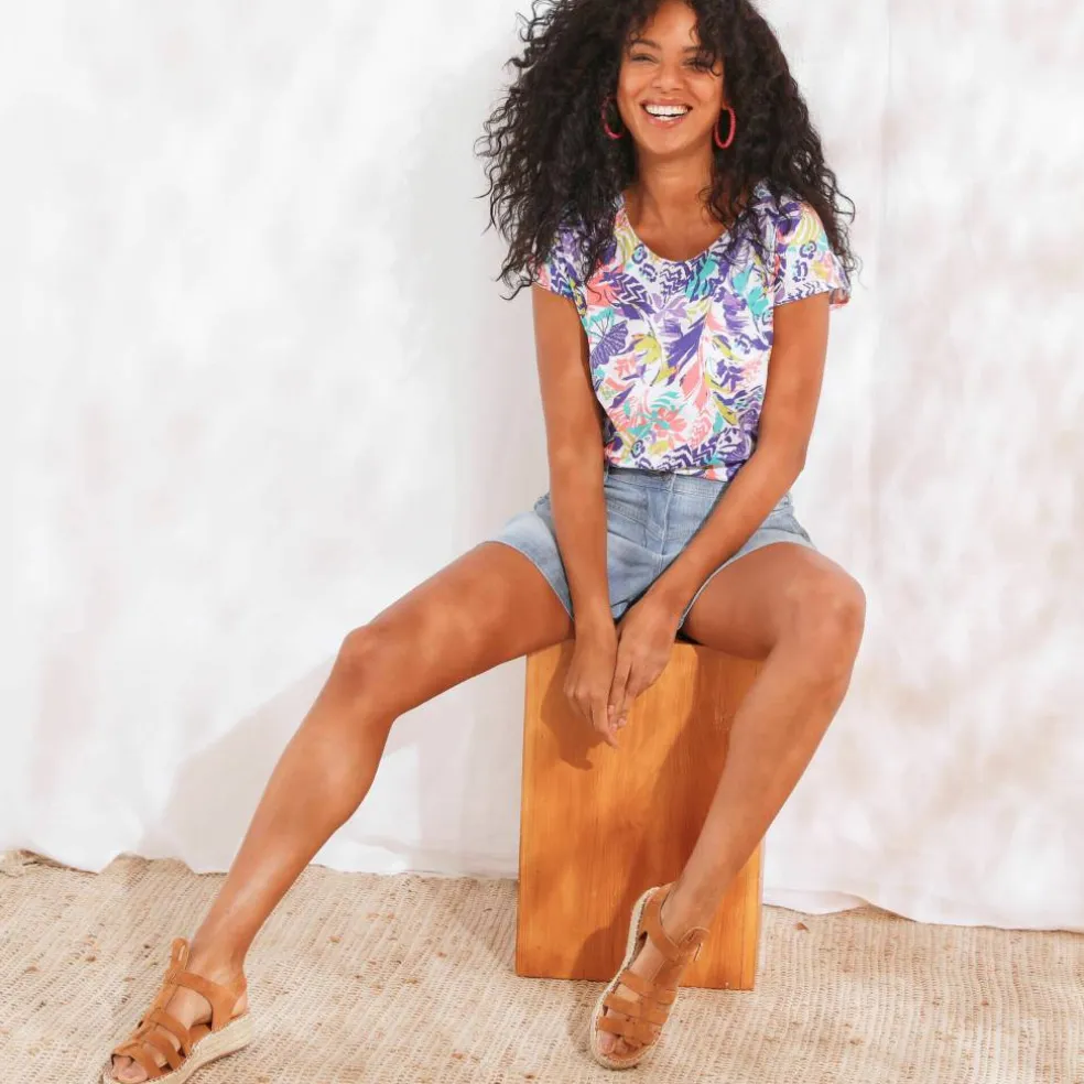 T-shirt manches courtes, imprimé tropical