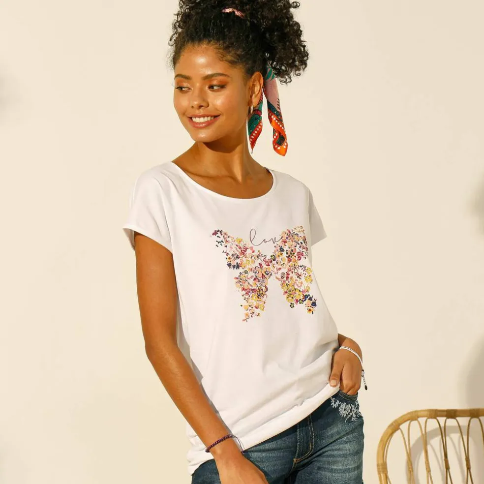 T-shirt manches courtes, imprimé placé "papillon"