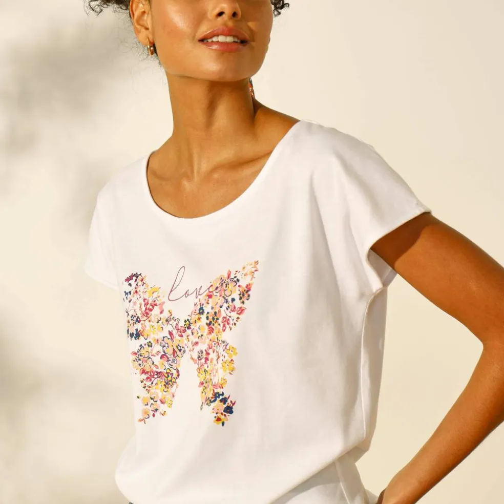 T-shirt manches courtes, imprimé placé "papillon"