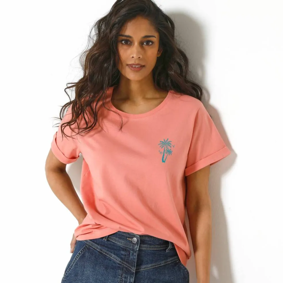 T-shirt manches courtes, imprimé poitrine palmiers
