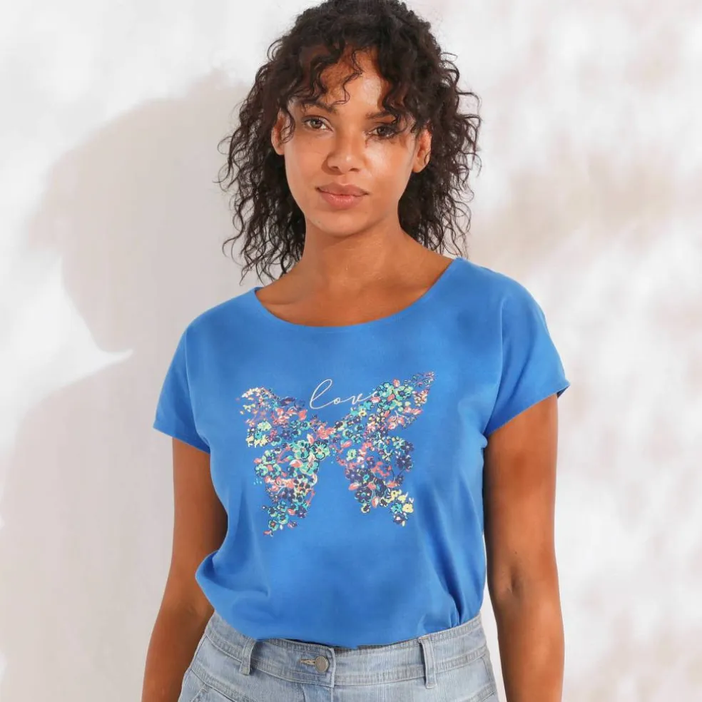 T-shirt manches courtes, imprimé placé "papillon"