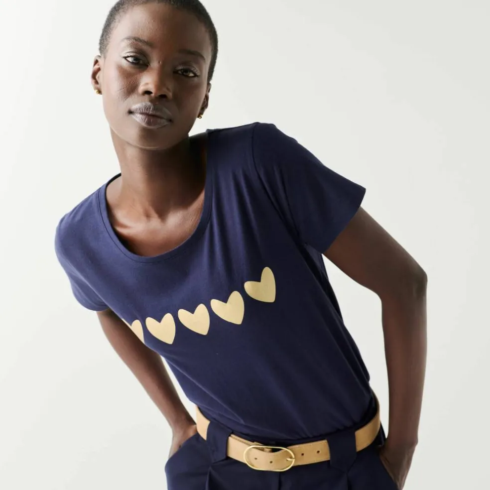 T-shirt manches courtes, imprimé coeurs dorés