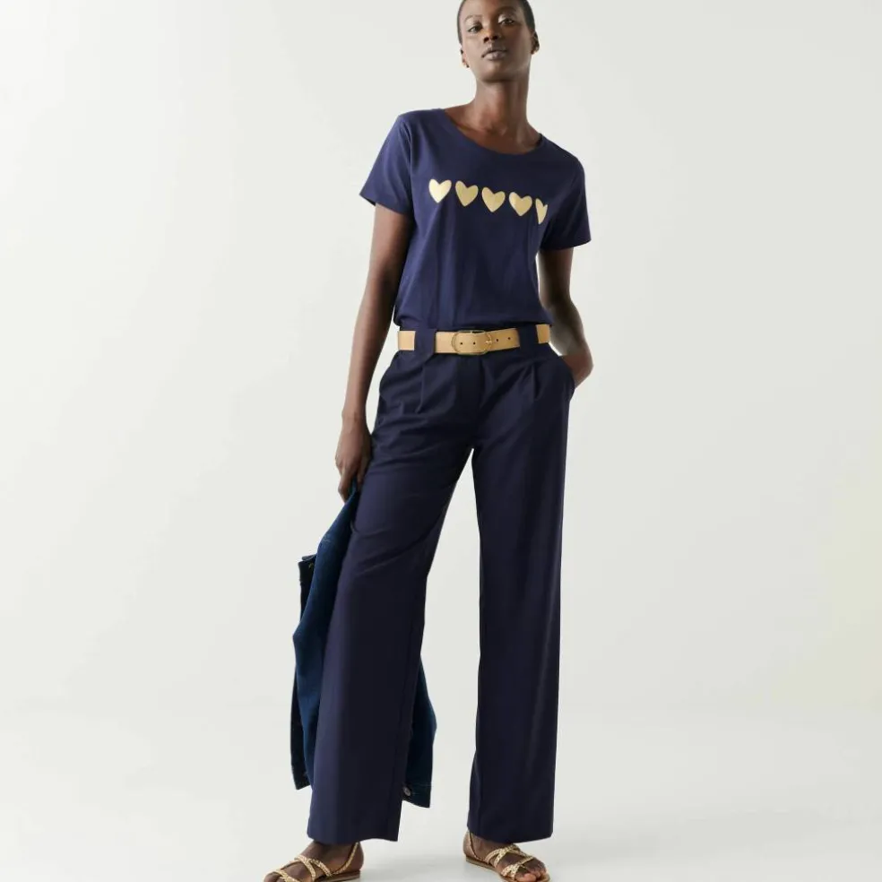 T-shirt manches courtes, imprimé coeurs dorés