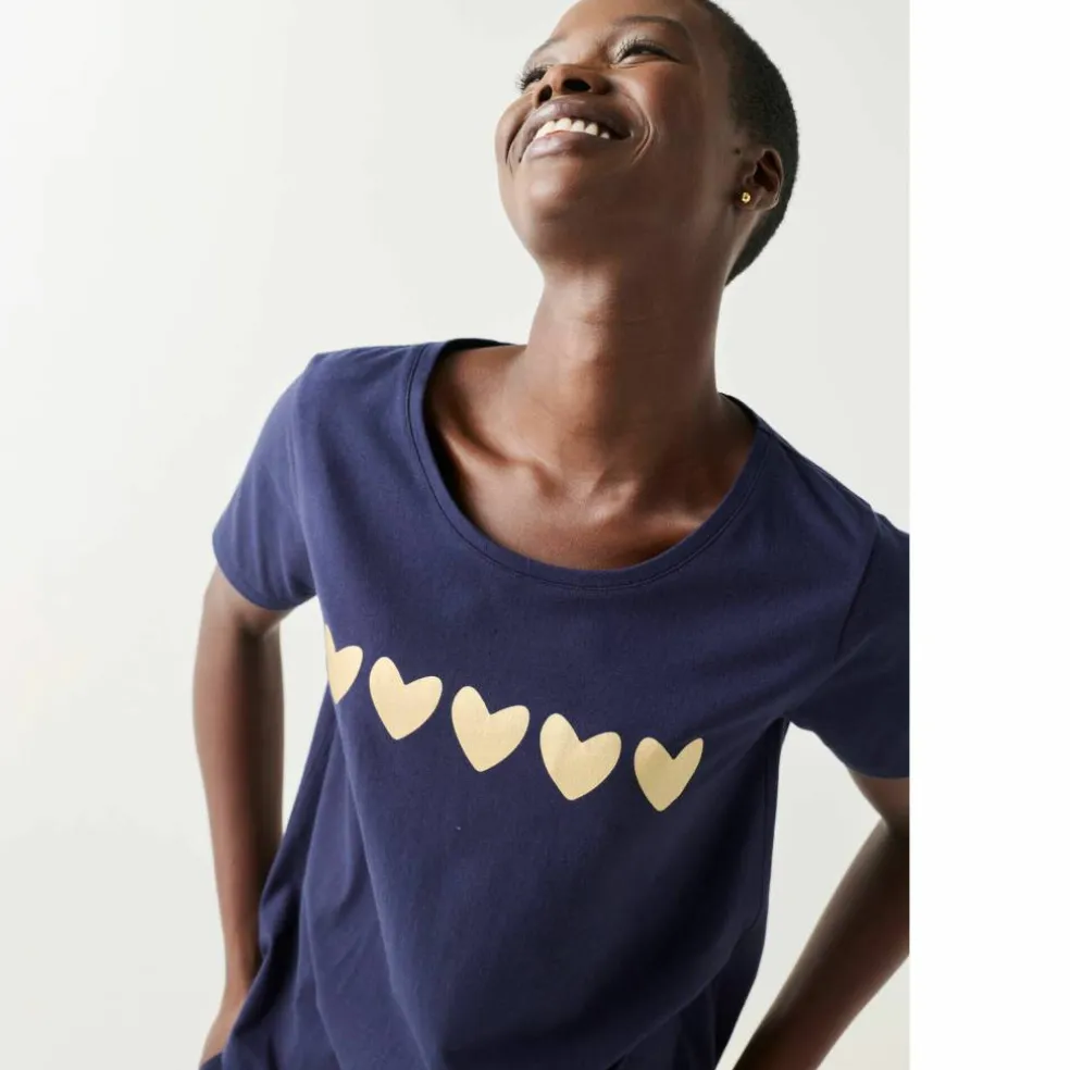 T-shirt manches courtes, imprimé coeurs dorés