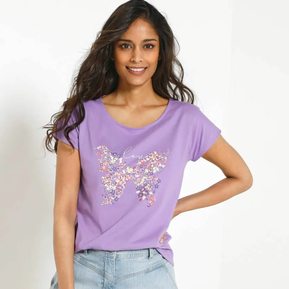 T-shirt manches courtes, imprimé placé "papillon"