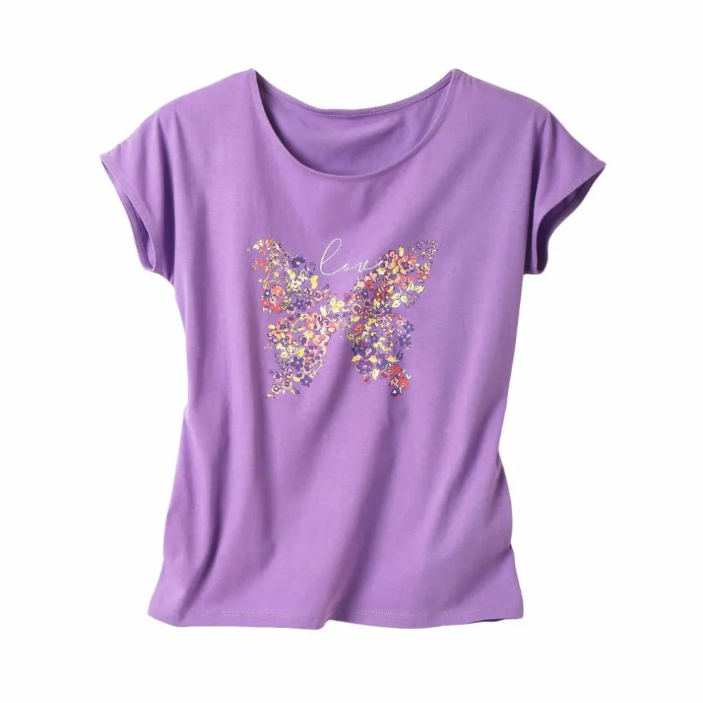 T-shirt manches courtes, imprimé placé "papillon"