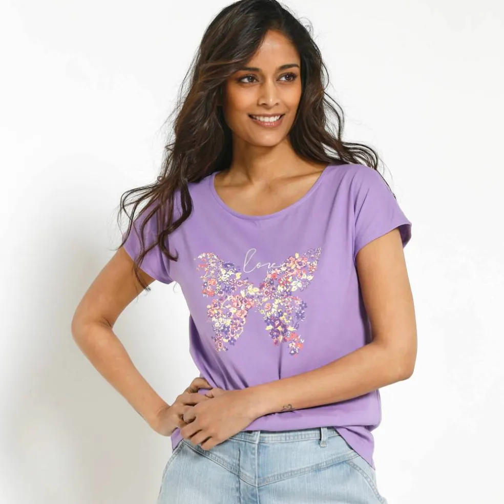 T-shirt manches courtes, imprimé placé "papillon"
