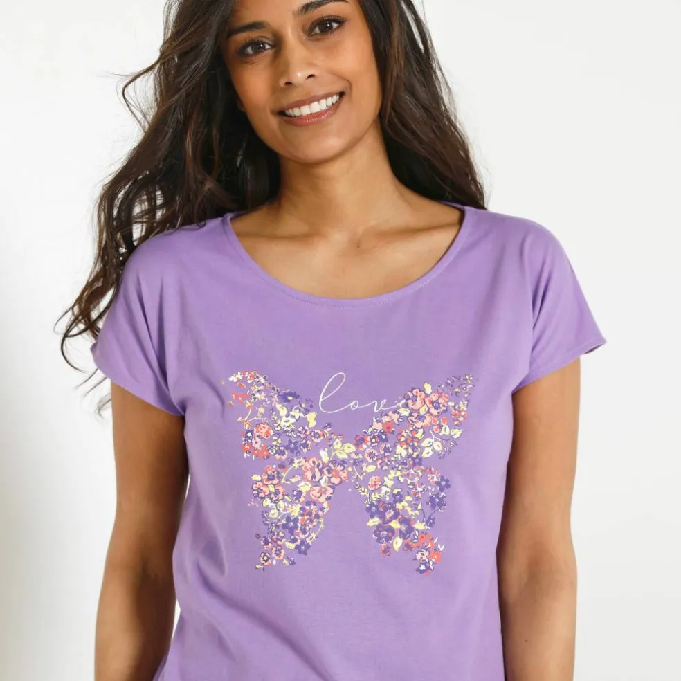 T-shirt manches courtes, imprimé placé "papillon"