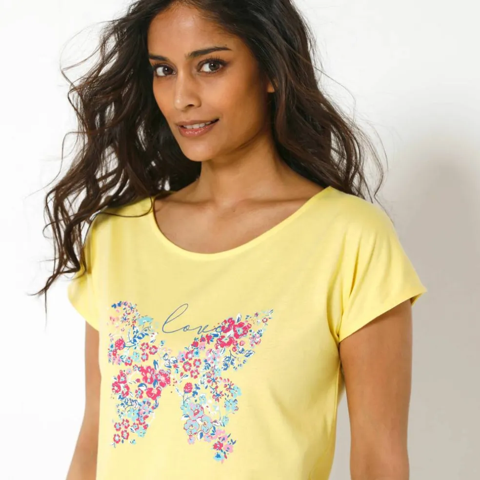T-shirt manches courtes, imprimé placé "papillon"