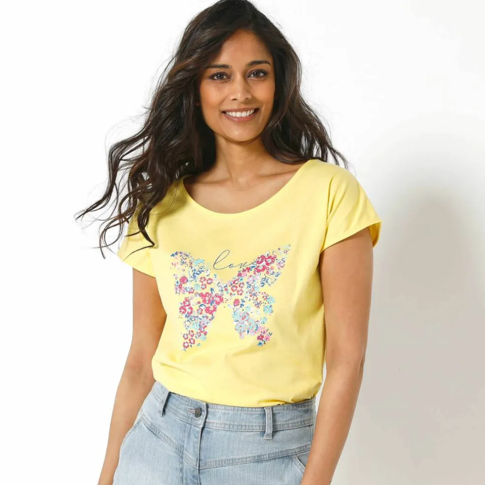 T-shirt manches courtes, imprimé placé "papillon"