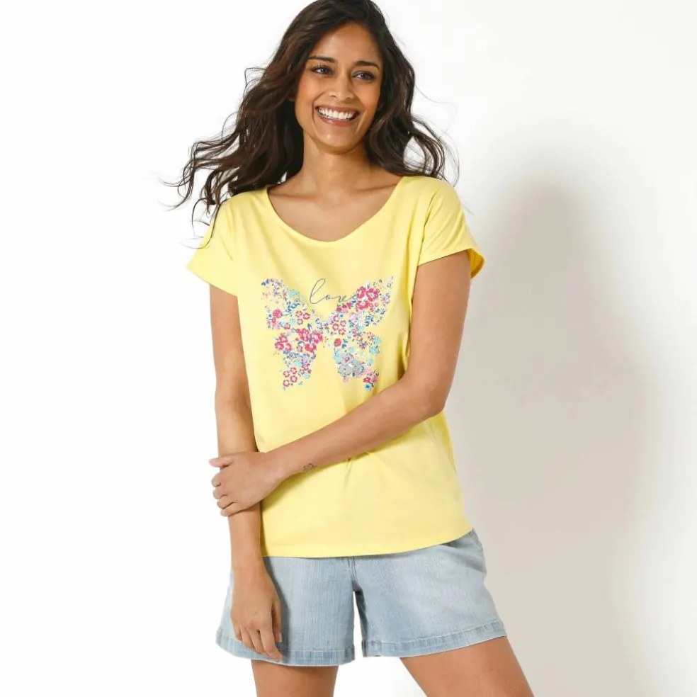 T-shirt manches courtes, imprimé placé "papillon"