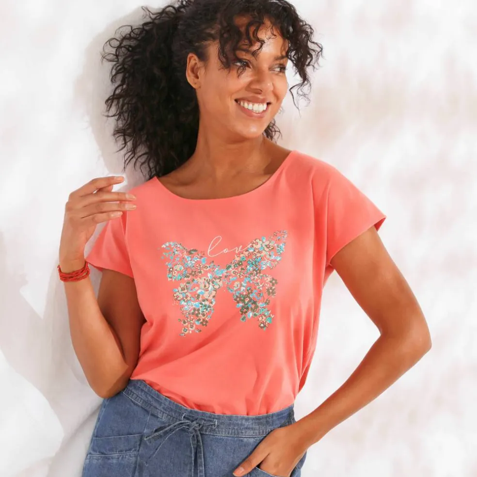 T-shirt manches courtes, imprimé placé "papillon"