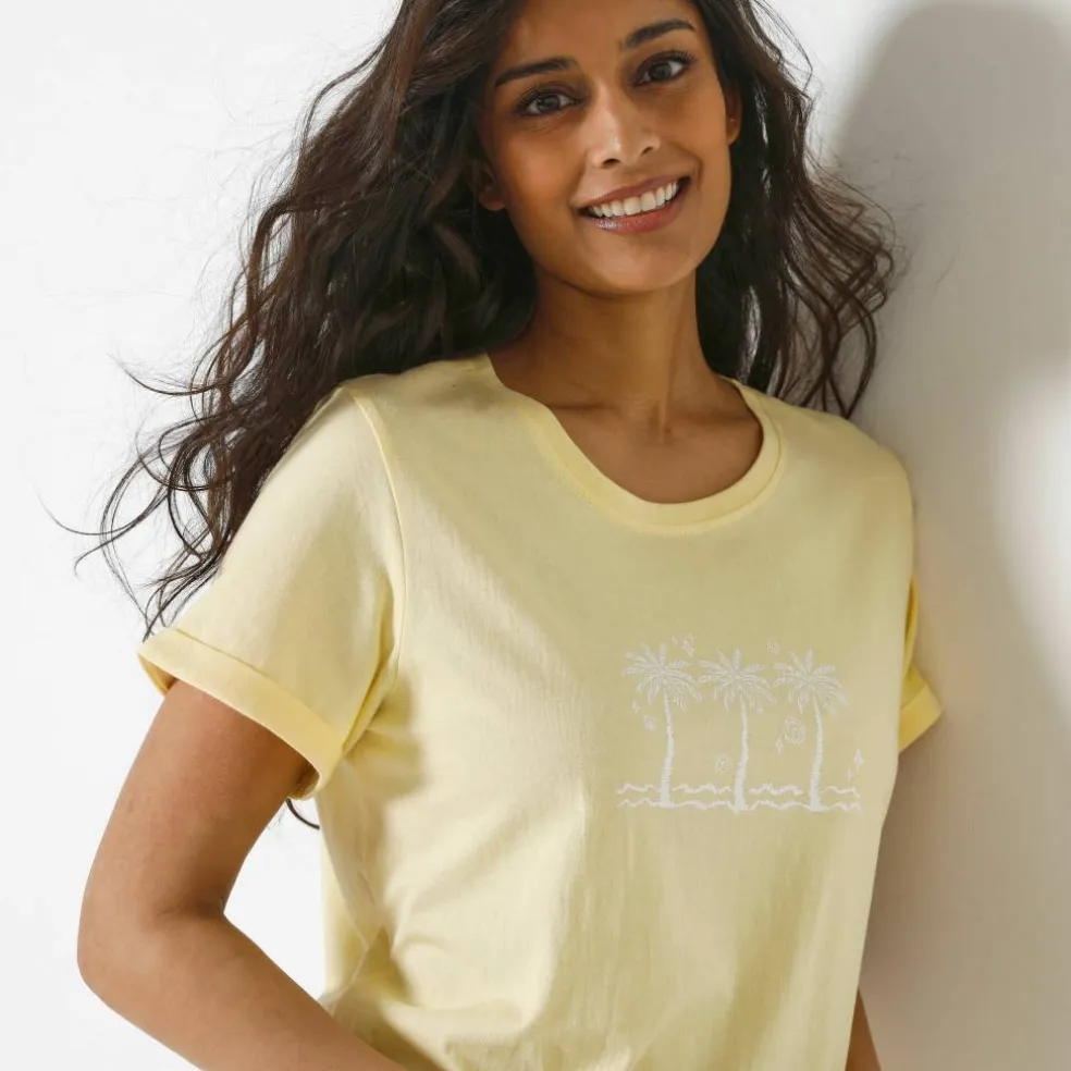 T-shirt manches courtes, imprimé palmiers devant