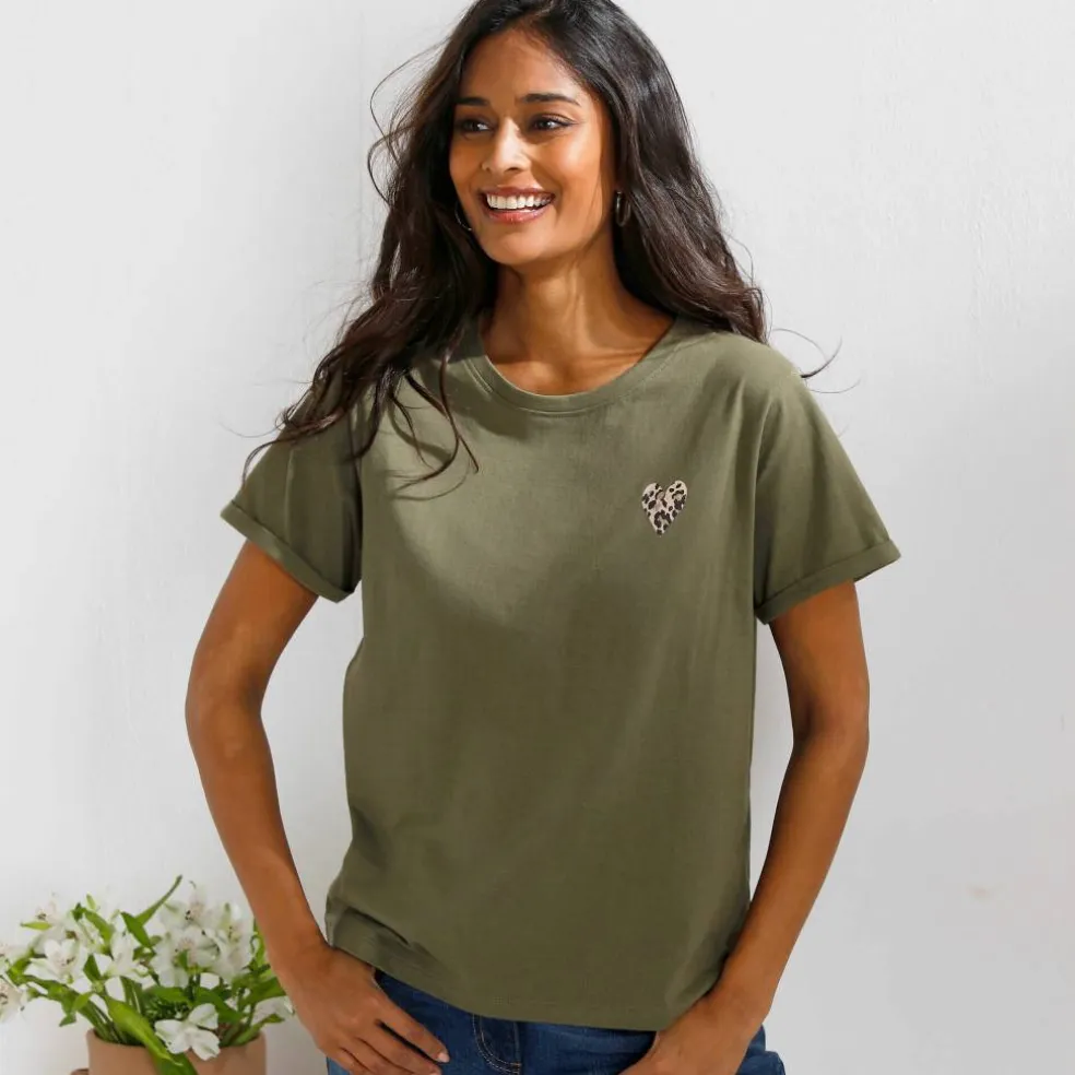 T-shirt manches courtes à revers, motif coeur
