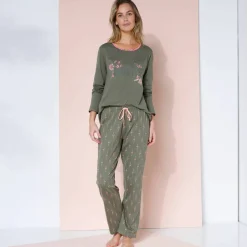 T-shirt manches longues coton uni imprimé placé