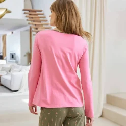 T-shirt manches longues coton uni imprimé placé