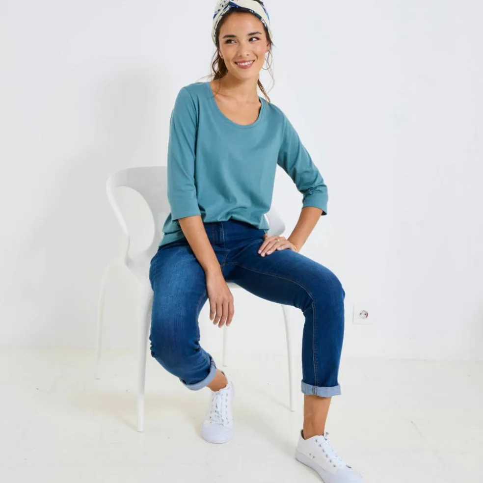 T-shirt manches 3/4 uni, coton