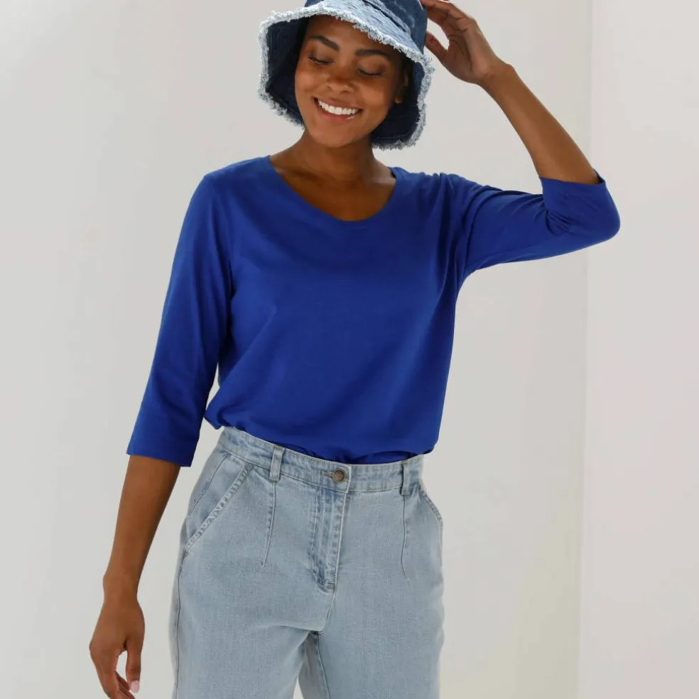T-shirt manches 3/4 uni, coton