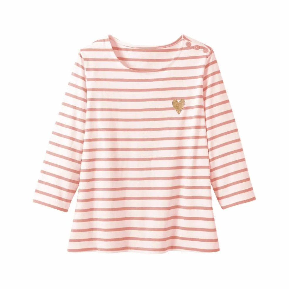 T-shirt marinière broderie coeur doré en coton biologique(**)