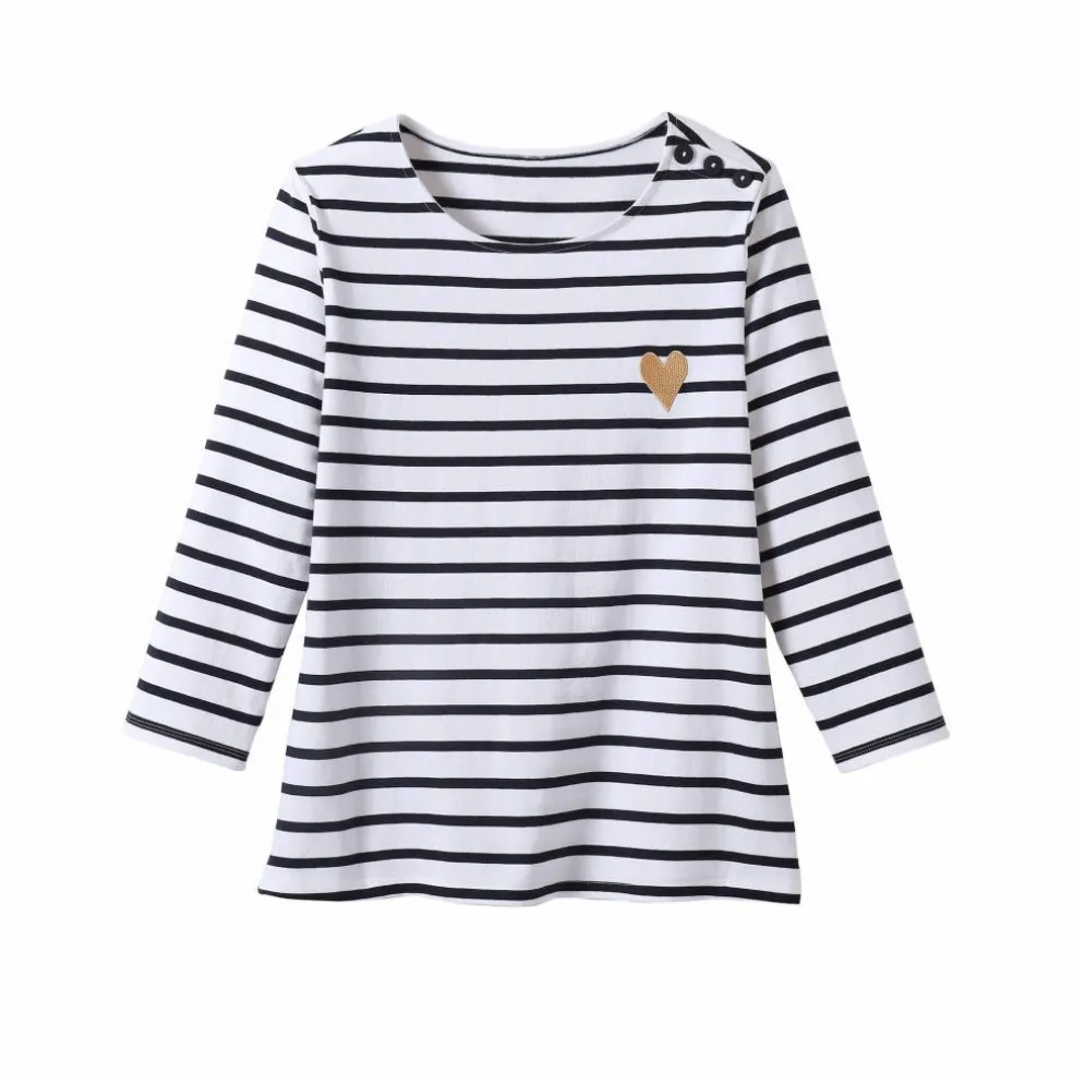 T-shirt marinière broderie coeur doré en coton biologique(**)