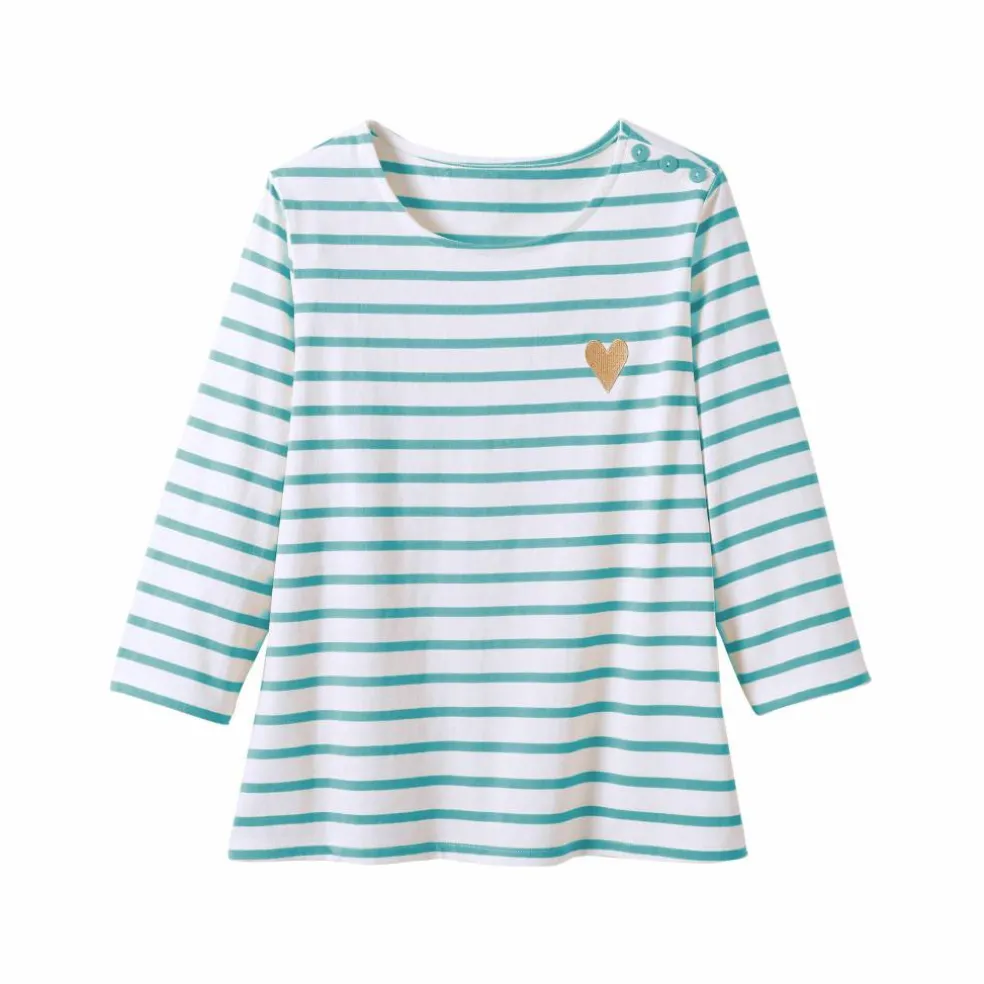T-shirt marinière broderie coeur doré en coton biologique(**)