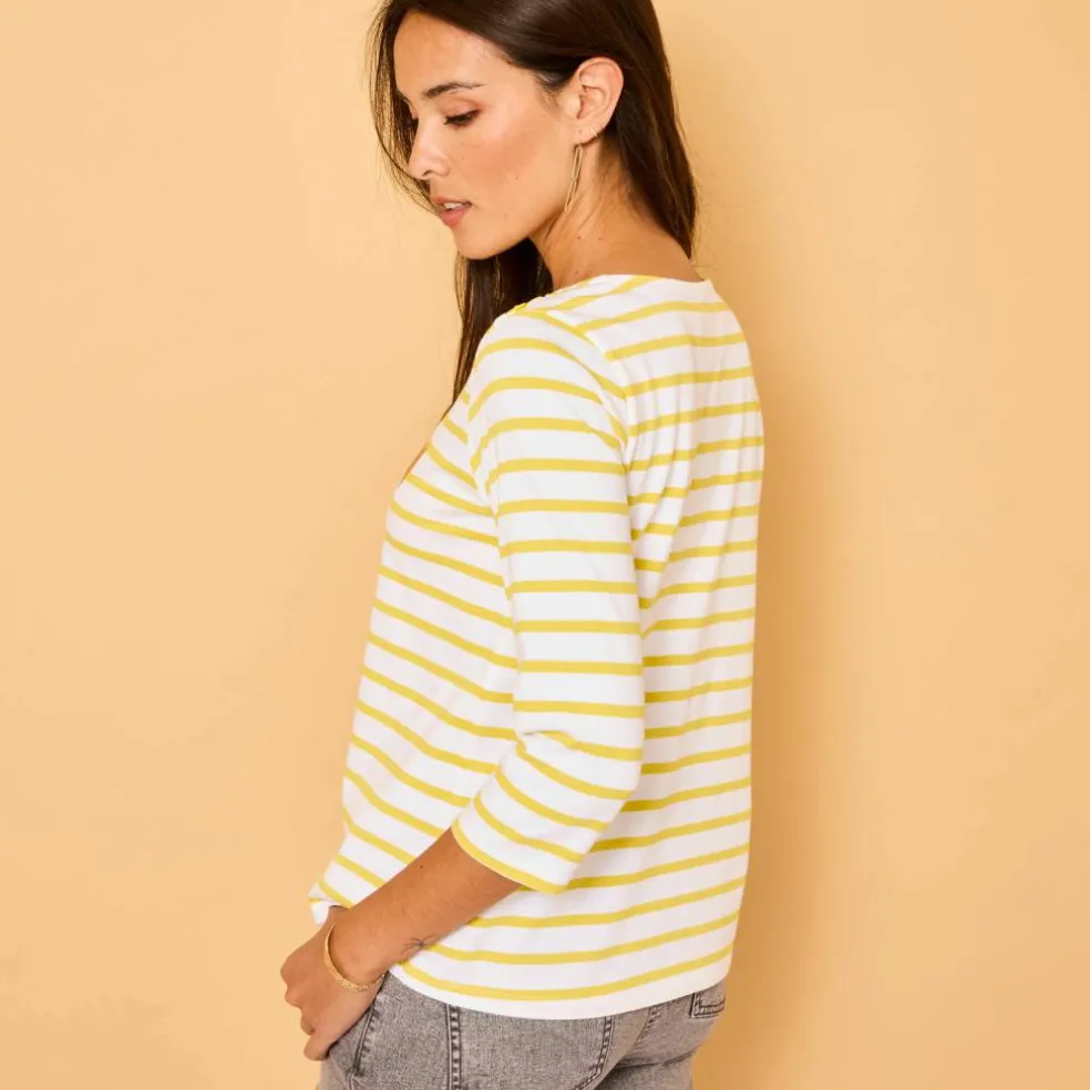 T-shirt marinière broderie coeur doré en coton biologique(**)