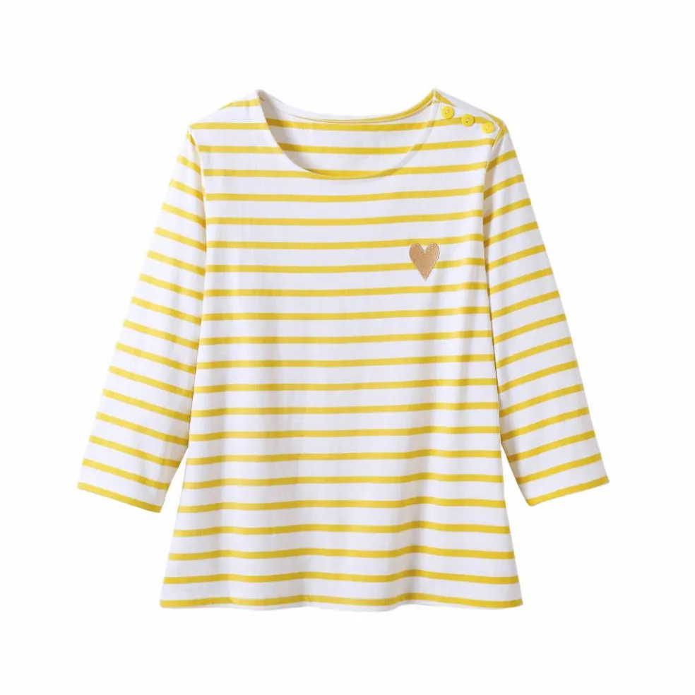 T-shirt marinière broderie coeur doré en coton biologique(**)