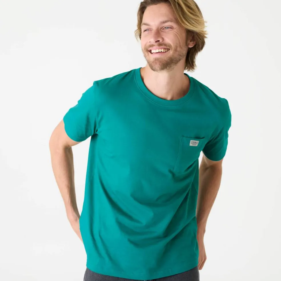 T-shirt poche uni col rond manches courtes