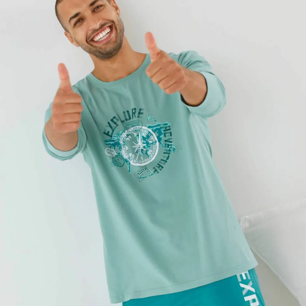 T-shirt pyjama motif devant manches longues